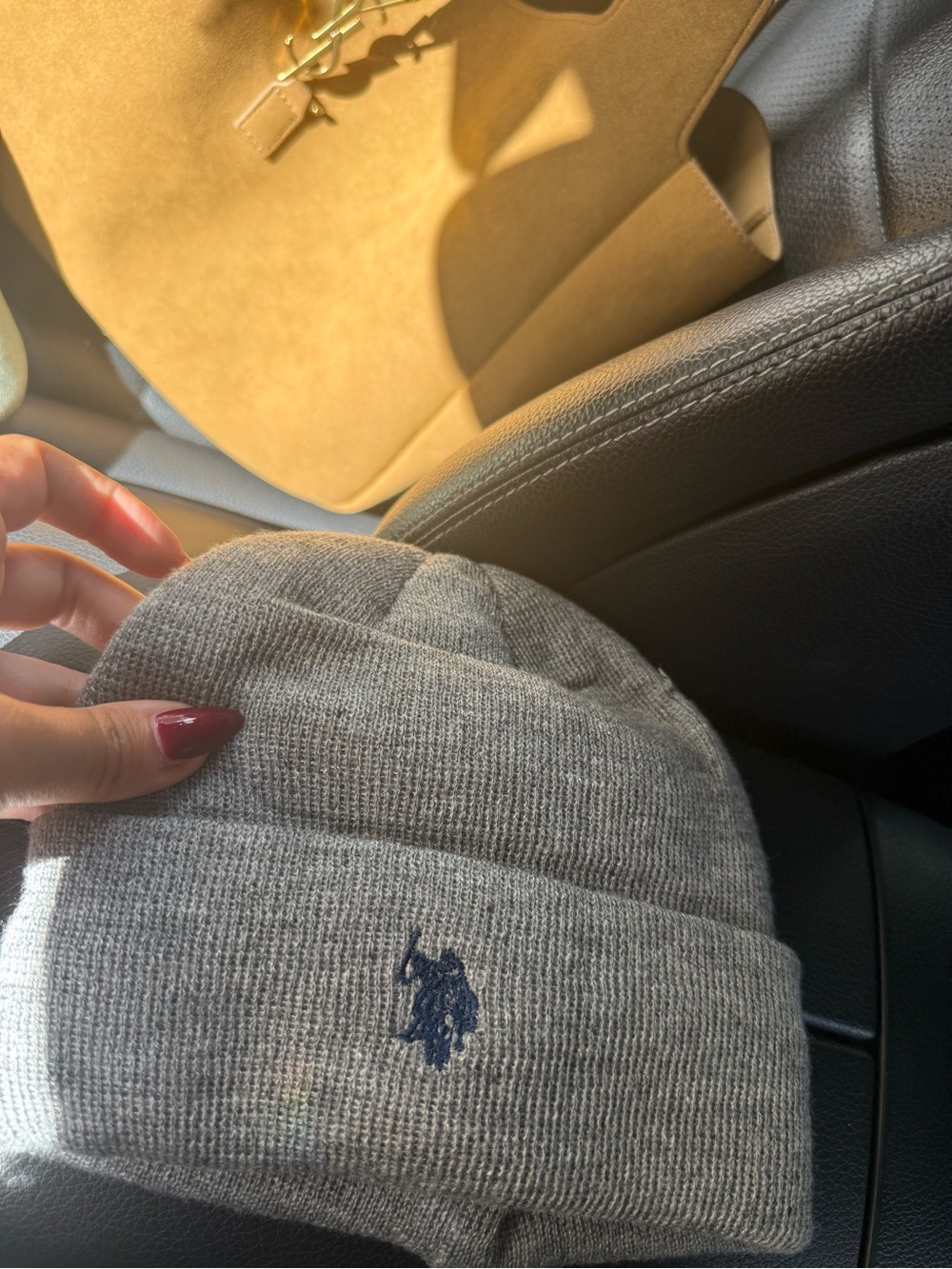 U.S. Polo Assn. Gray Knit Beanie with Navy Pony Logo
